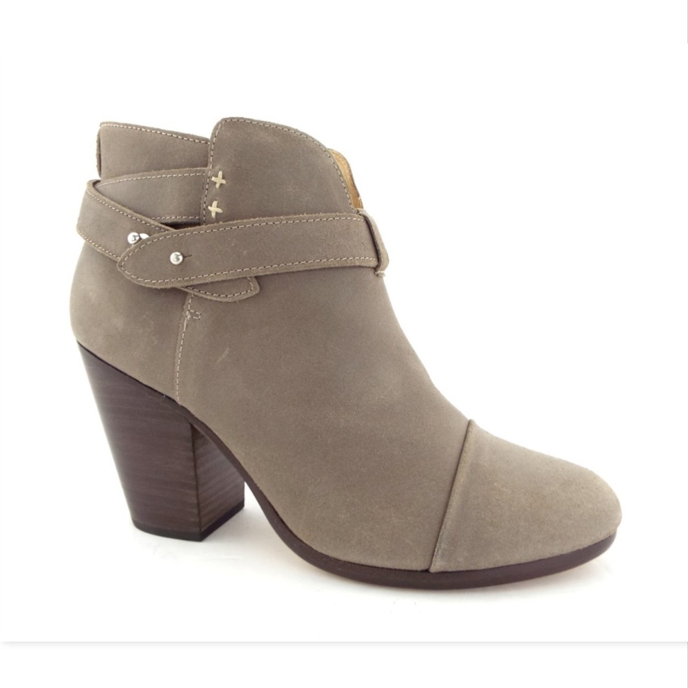 Unworn RAG & BONE Stone Grey Waxed Suede Leather Strapped Block Heel Bootie 38.5